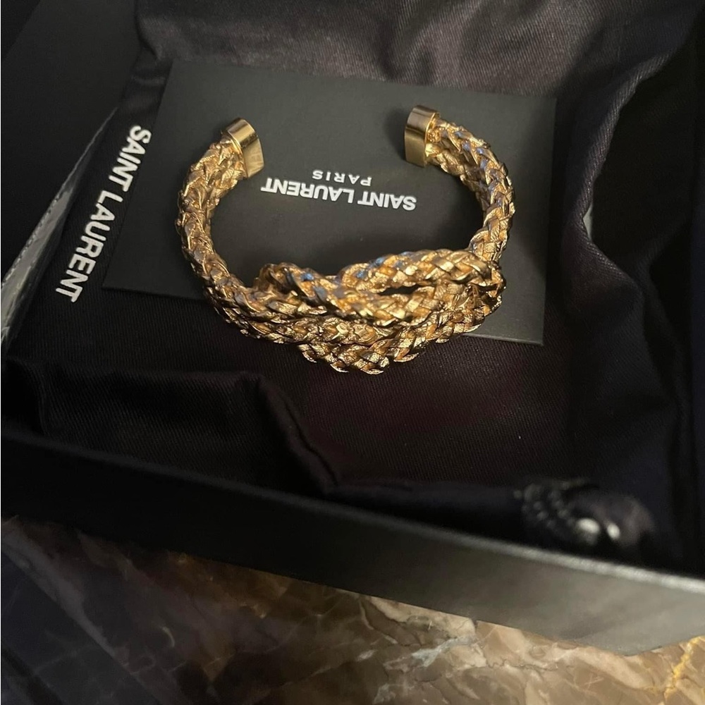 Saint Laurent Gold Tone Twisted Heavy Bracelet